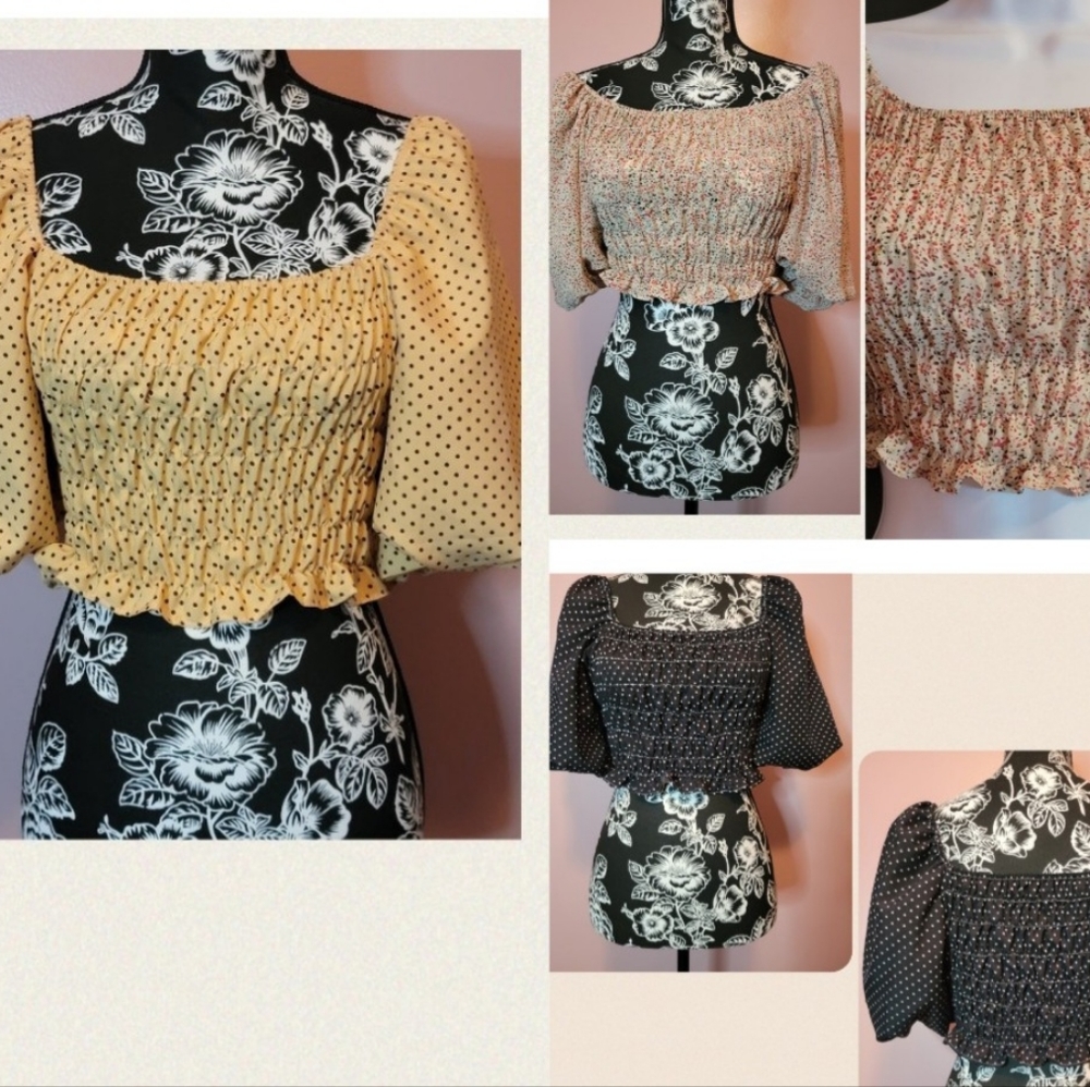 3pcs Smocked Puff CROP TOPS XS Petite